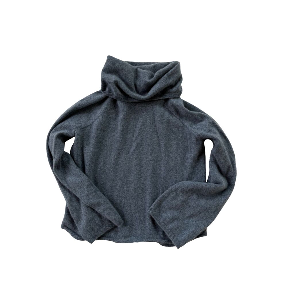 Garnet Hill 100% Cashmere Funnel/Cowl Neck Sweater Blue Gray - S